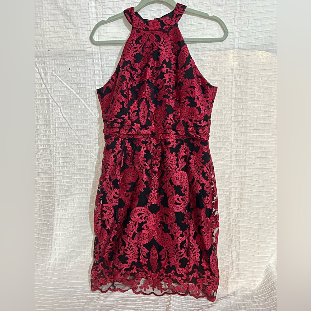 Windsor Lace Halter Dress Women Large Burgundy Black Cocktail Party Formal